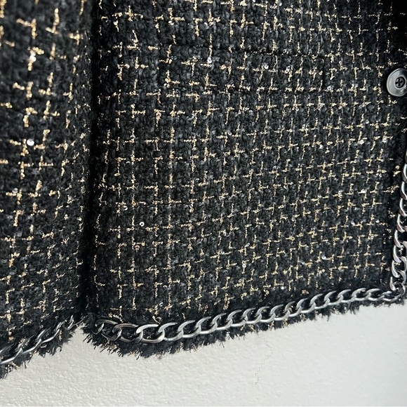 NWT Alice + Olivia Shan Tweed Chain Trim Blazer Jacket Black Metallic Size 0 - Picture 13 of 16
